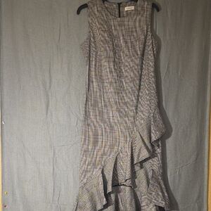 Calvin Klein Asymmetrical Plaid Dress - Black and White